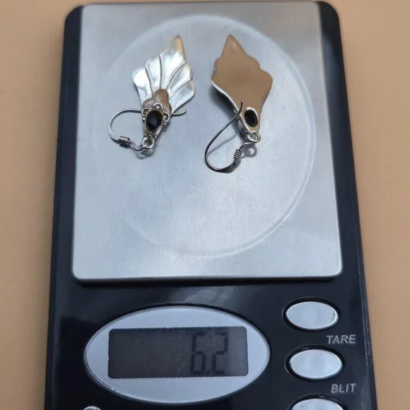 Sterling Silver Floral Black Enamel Dangle Earrings A5634 - Picture 6 of 6